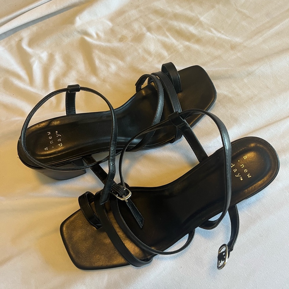 Black strappy block heels